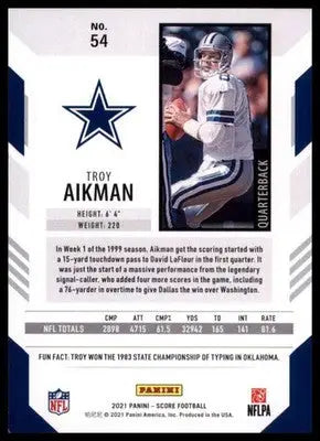 2021 Score Base Troy Aikman Dallas Cowboys 54