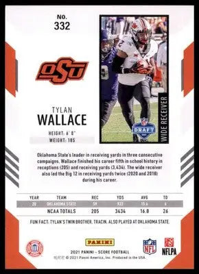 2021 Score Base Tylan Wallace RC Oklahoma State Cowboys 332 - Football Card Single
