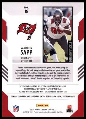 2021 Score Base Warren Sapp Tampa Bay Buccaneers 19 - Football Card Single