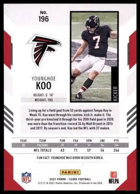 2021 Score Base Younghoe Koo Atlanta Falcons 196 - Football Card Single