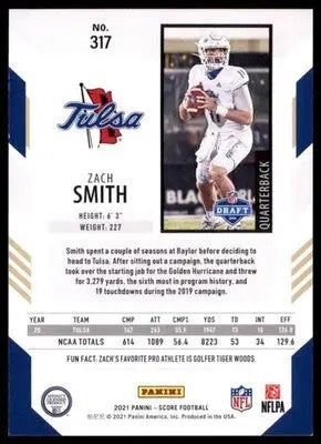 2021 Score Base Zach Smith RC Tulsa Golden Hurricane 317 - Football Card Single