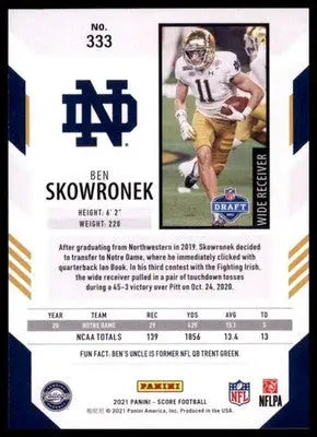 2021 Score Ben Skowronek RC 333 Notre Dame Fighting Irish