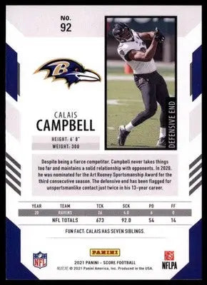 2021 Score Calais Campbell 92 Baltimore Ravens
