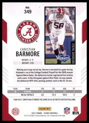 2021 Score Christian Barmore RC 349 Alabama Crimson Tide
