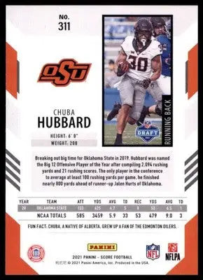 2021 Score Chuba Hubbard RC 311 Oklahoma State Cowboys