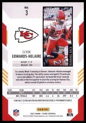 2021 Score Clyde Edwards-Helaire 3 Kansas City Chiefs
