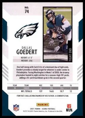 2021 Score Dallas Goedert 74 Philadelphia Eagles