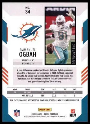 2021 Score Emmanuel Ogbah 34 Miami Dolphins
