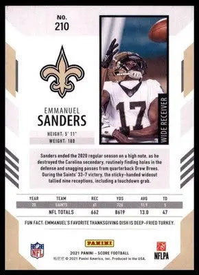 2021 Score Emmanuel Sanders 210 New Orleans Saints