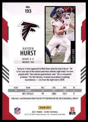 2021 Score Hayden Hurst 193 Atlanta Falcons