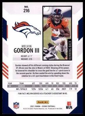 2021 Score Melvin Gordon III 216 Denver Broncos