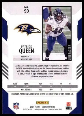 2021 Score Patrick Queen 90 Baltimore Ravens