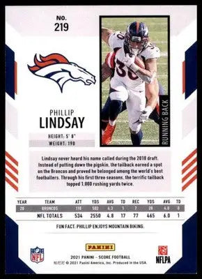 2021 Score Phillip Lindsay 219 Denver Broncos