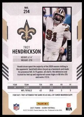 2021 Score - Red Base Trey Hendrickson New Orleans Saints 214 - Football Card Single