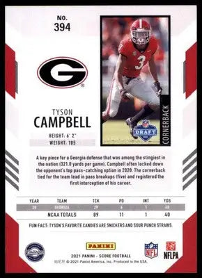 2021 Score Tyson Campbell RC 394 Georgia Bulldogs