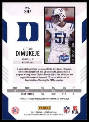 2021 Score Victor Dimukeje RC 397 Duke Blue Devils