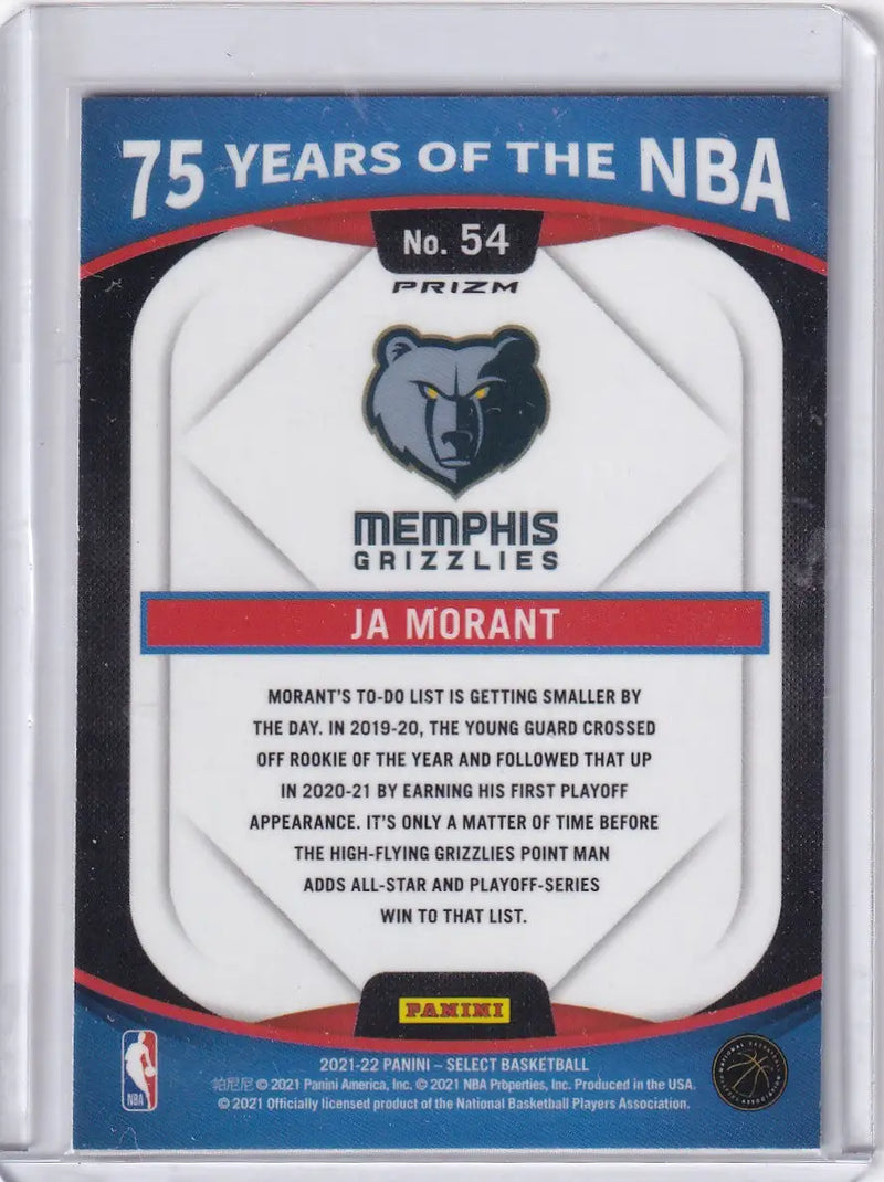 2021 SELECT #54 JA MORANT 75 YEARS OF NBA HOLO- MEMPHIS GRIZZLIES - Basketball Card Single