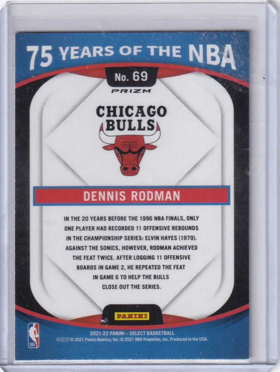 2021 SELECT #69 DENNIS RODMAN 75 YEARS OF NBA HOLO- CHICAGO BULLS - Basketball Card Single