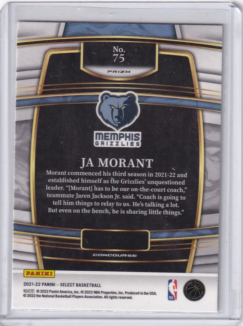 2021 SELECT #75 JA MORANT CONCOURSE SILVER- MEMPHIS GRIZZLIES - Basketball Card Single