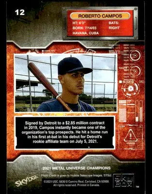2021 SkyBox Metal Universe Champions #12 Roberto Campos - Baseball Card Single