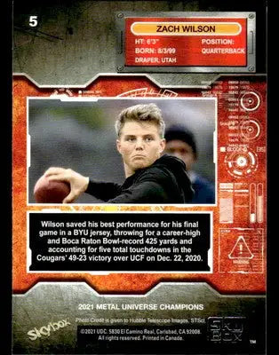2021 SkyBox Metal Universe Champions #5 Zach Wilson - Football Card Single
