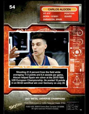 2021 SkyBox Metal Universe Champions #54 Carlos Alocen - Basketball Card Single