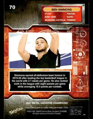 2021 SkyBox Metal Universe Champions #70 Ben Simmons Base Los Angeles Clippers - Basketball Card Single