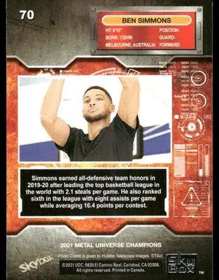 2021 SkyBox Metal Universe Champions Ben Simmons #70 Basketball - Basketball Card Single