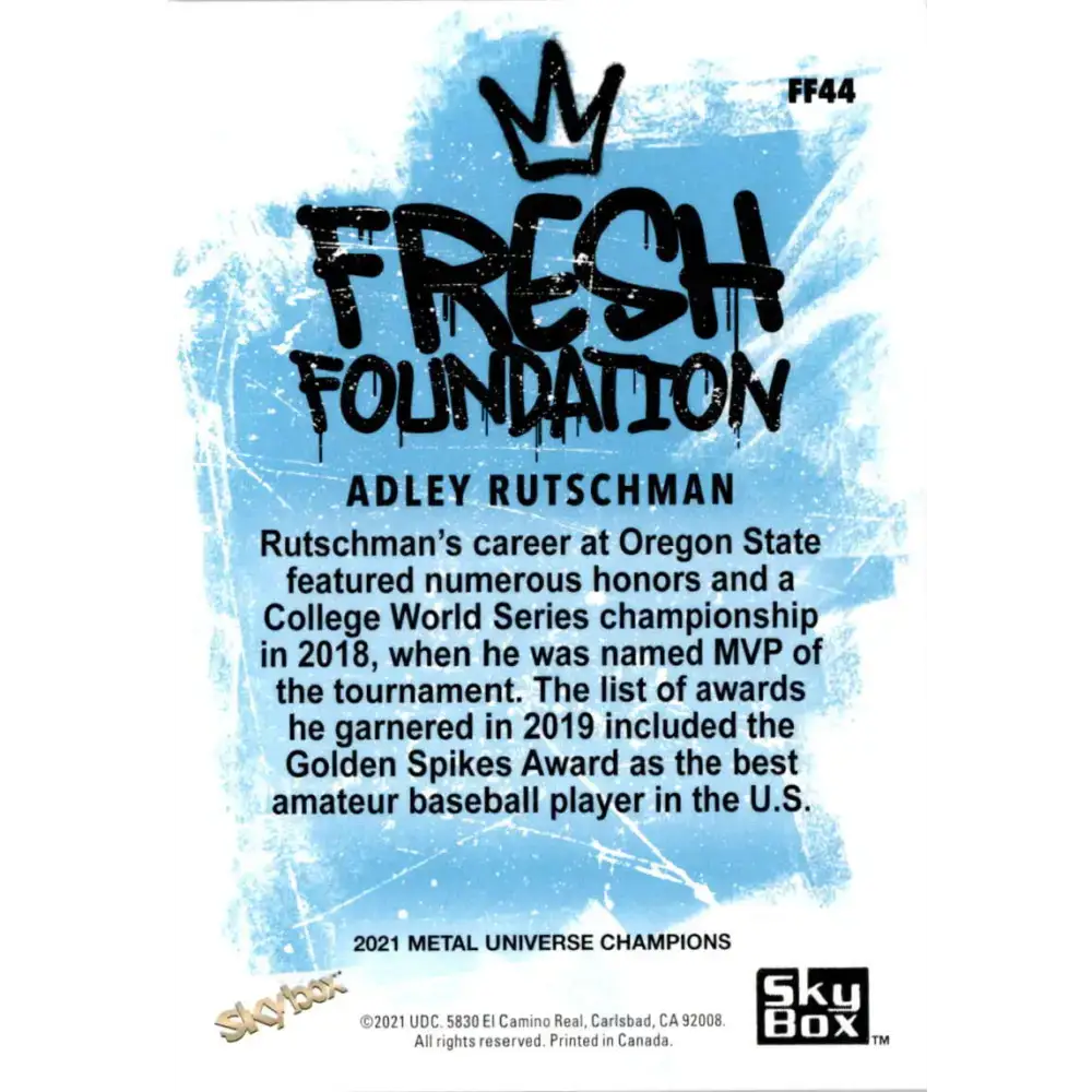 2021 Skybox Metal Universe Champions Fresh Foundation #FF44 Adley Rutschman NM-MT RC Rookie MultiSport Card - Baseball