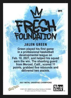 2021 SkyBox Metal Universe Champions Jalen Green #FF1 Fresh Foundation Rockets - Basketball Card Single