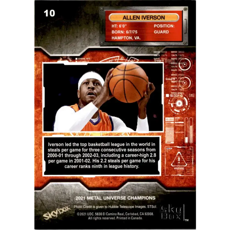2021 Skybox Metal Universe Champions NM-MT #10 Allen Iverson Basketball Card - Basketball Card Single