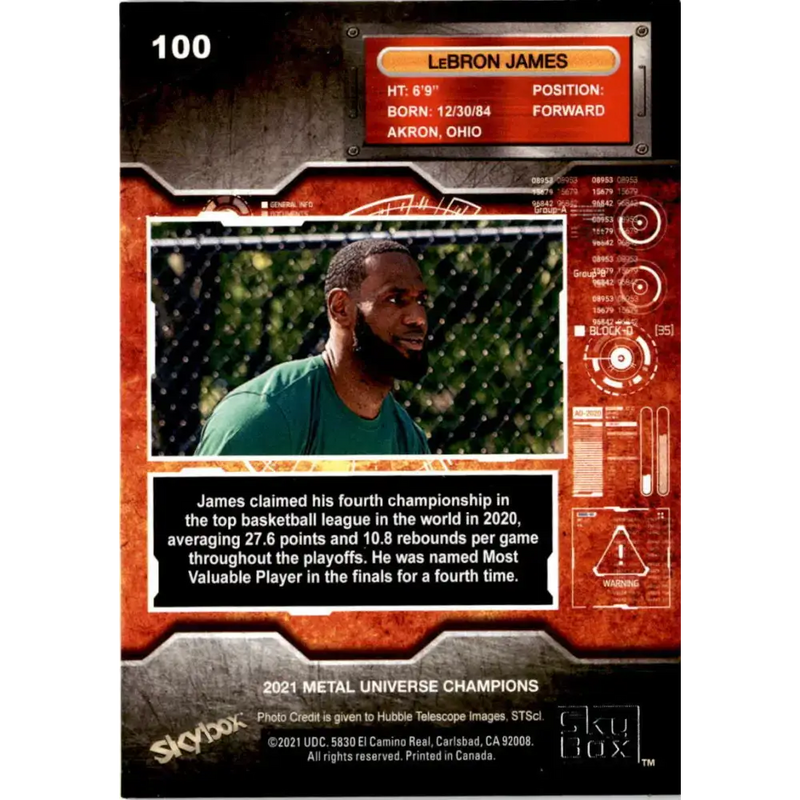 2021 Skybox Metal Universe Champions NM-MT #100 LeBron James Basketball Card - Basketball Card Single