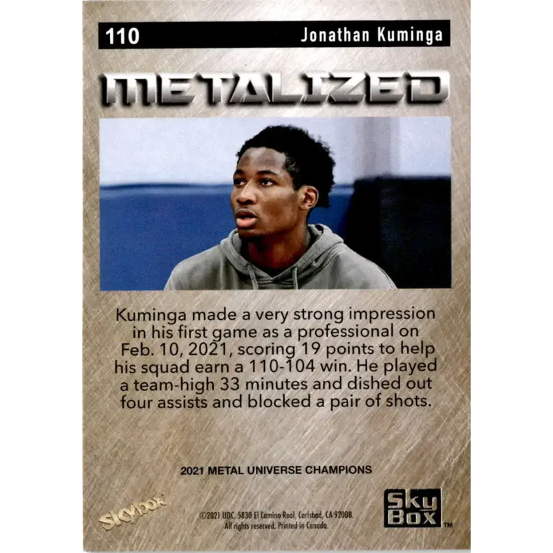 2021 Skybox Metal Universe Champions NM-MT #110 Jonathan Kuminga Metalized RC Basketball Card - Basketball Card Single