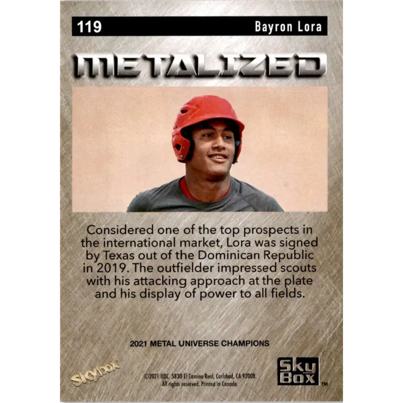 2021 Skybox Metal Universe Champions NM-MT #119 Bayron Lora Metalized RC Baseball Card - Baseball Card Single