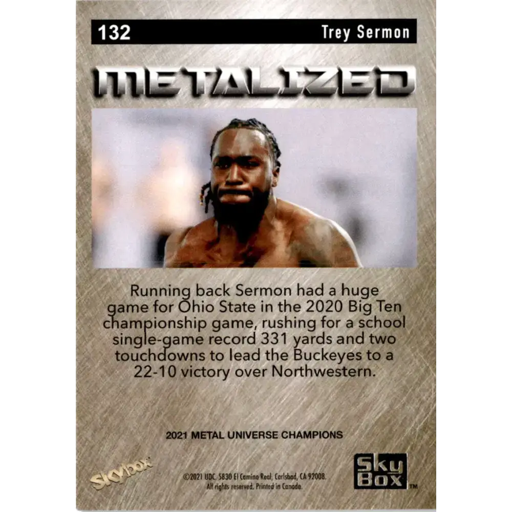 2021 Skybox Metal Universe Champions NM-MT #132 Trey Sermon Metalized RC Football Card - Football Card Single