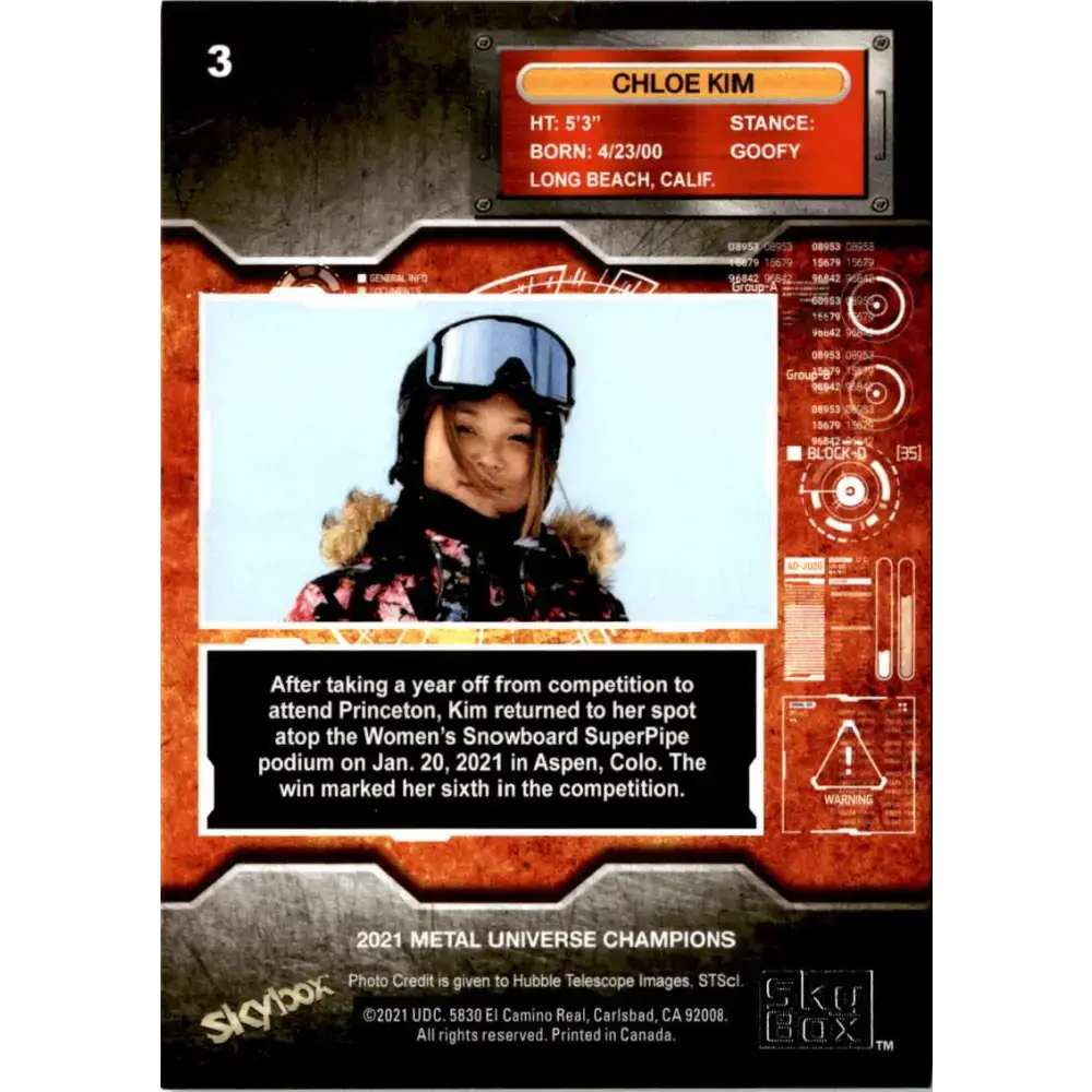 2021 Skybox Metal Universe Champions NM-MT #3 Chloe Kim RC Snowboarding Card - Snowboarding Card Single