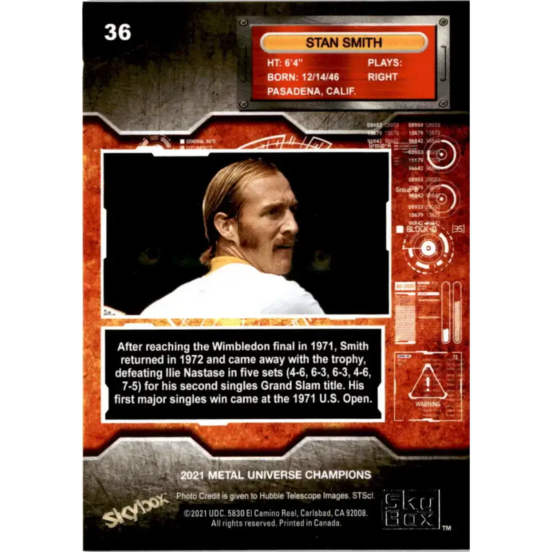 2021 Skybox Metal Universe Champions NM-MT #36 Stan Smith Tennis Card - Other