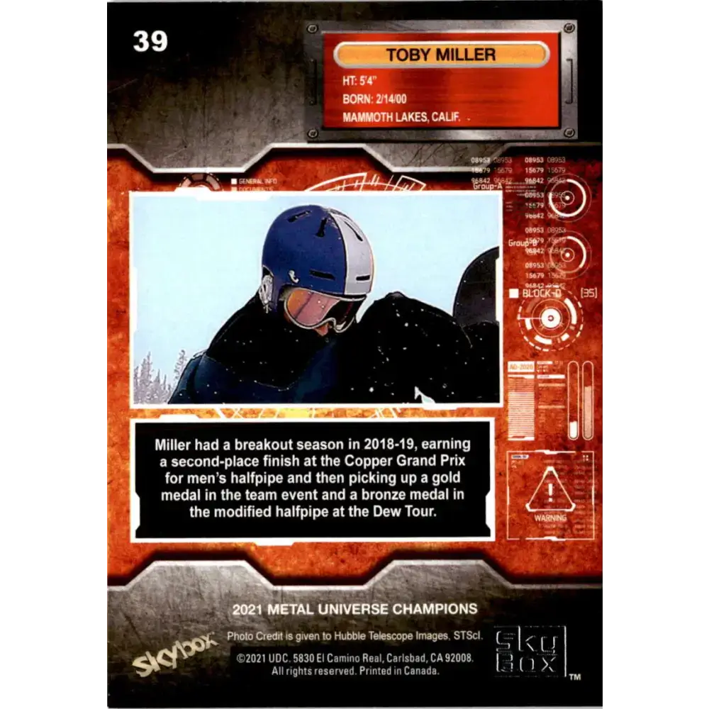 2021 Skybox Metal Universe Champions NM-MT #39 Toby Miller RC Snowboarding Card - Snowboarding Card Single
