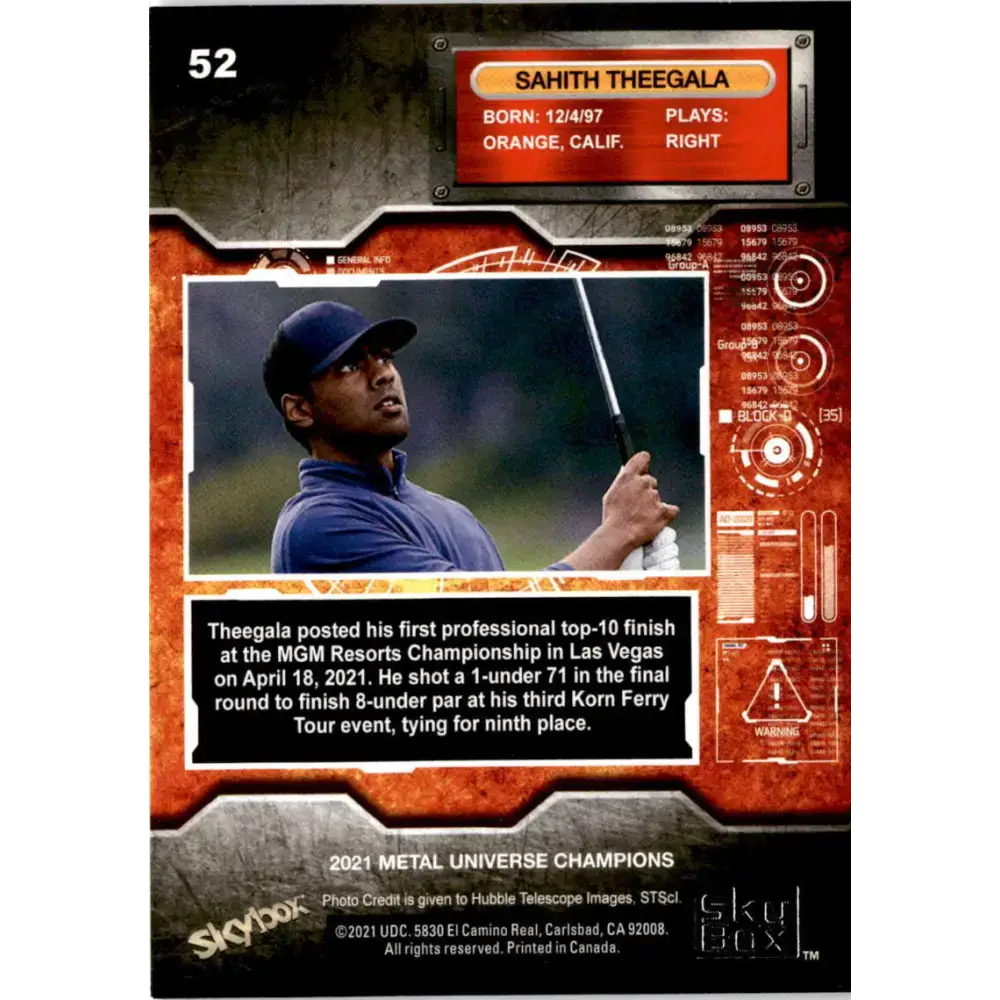 2021 Skybox Metal Universe Champions NM-MT #52 Sahith Theegala RC Golf Card - Other