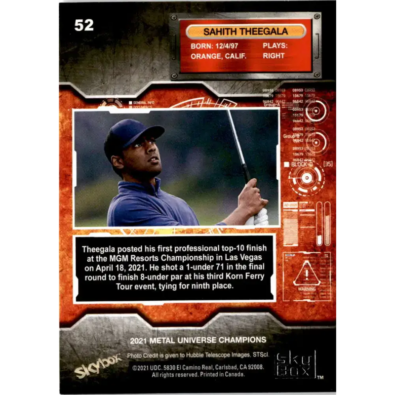 2021 Skybox Metal Universe Champions NM-MT #52 Sahith Theegala RC Golf Card - Other