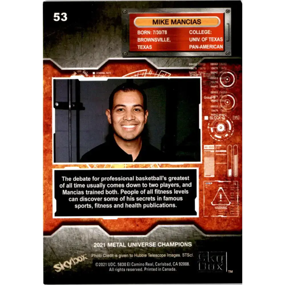 2021 Skybox Metal Universe Champions NM-MT #53 Mike Mancias Trainer Card - Basketball Card Single