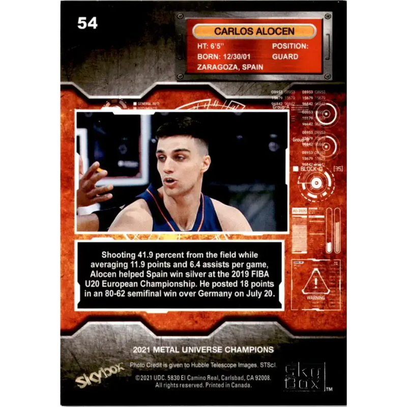 2021 Skybox Metal Universe Champions NM-MT #54 Carlos Alocen RC Basketball Card - Basketball Card Single