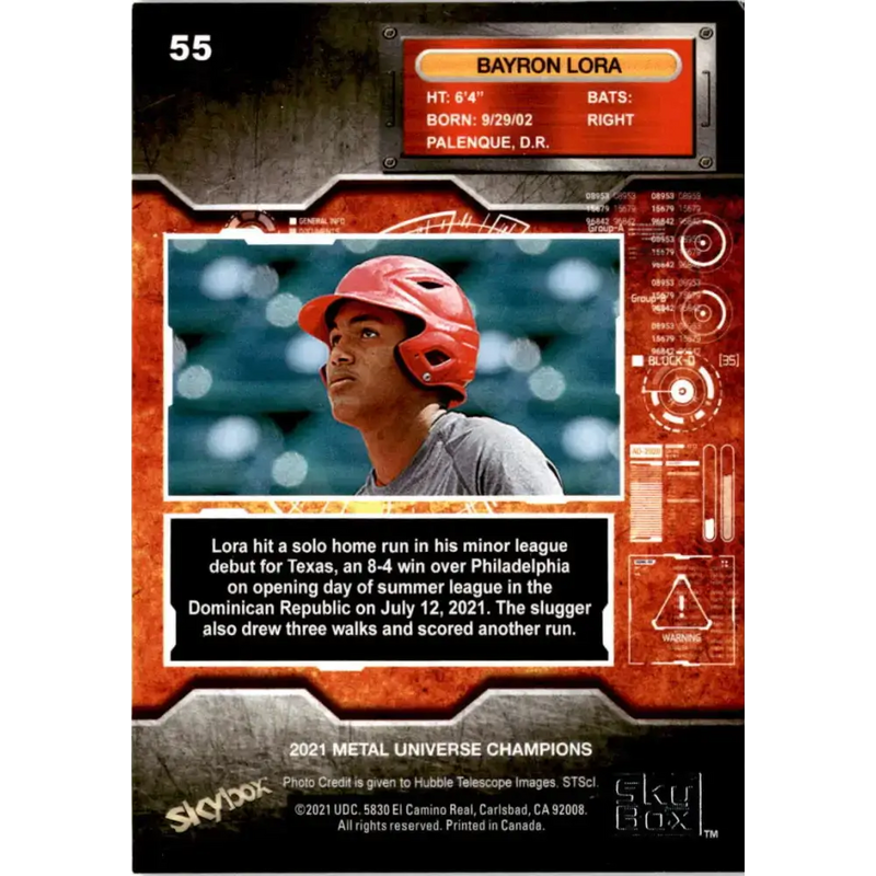2021 Skybox Metal Universe Champions NM-MT #55 Bayron Lora RC Baseball Card - Baseball Card Single