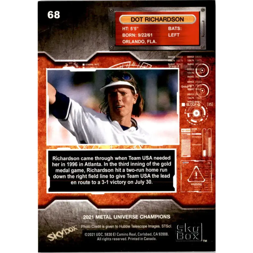 2021 Skybox Metal Universe Champions NM-MT #68 Dot Richardson Softball Card - Baseball Card Single