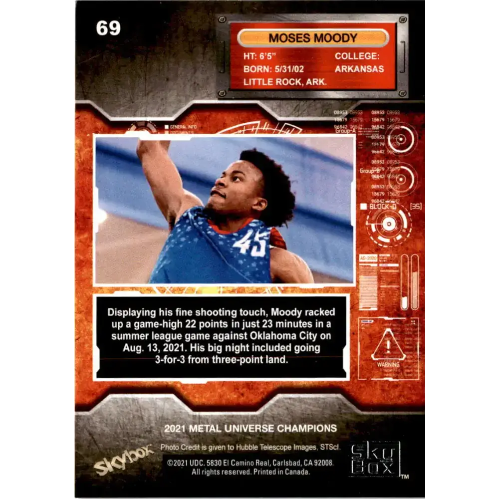 2021 Skybox Metal Universe Champions NM-MT #69 Moses Moody RC Basketball Card - Basketball Card Single