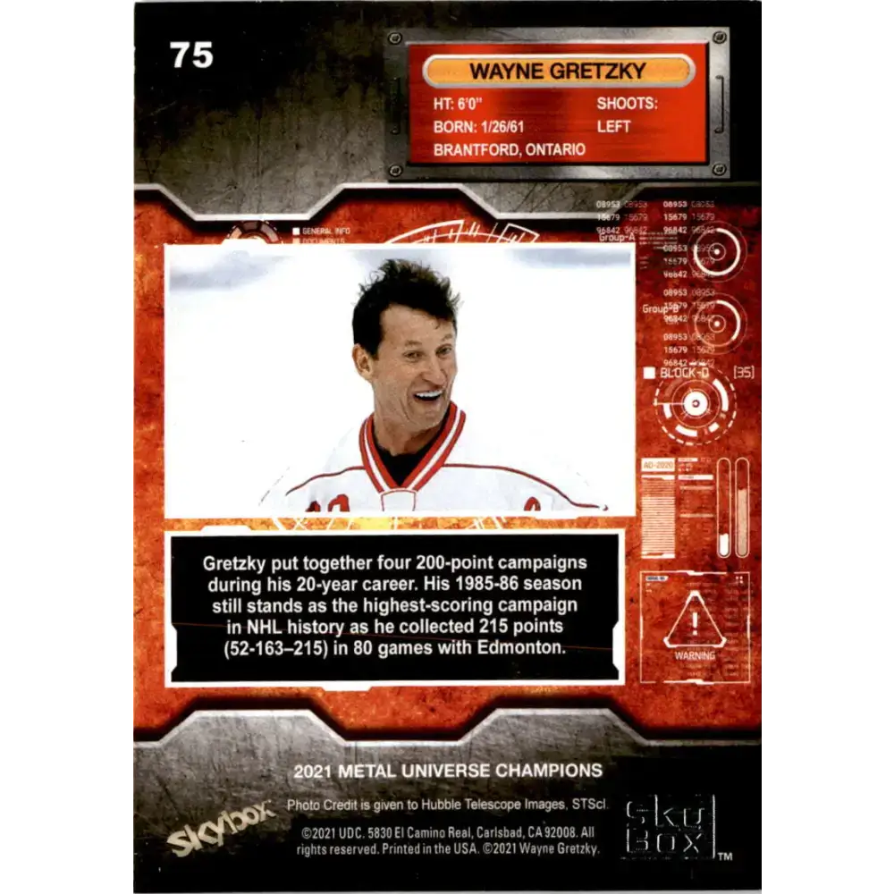 2021 Skybox Metal Universe Champions NM-MT #75 Wayne Gretzky Hockey Card - Hockey Card Single