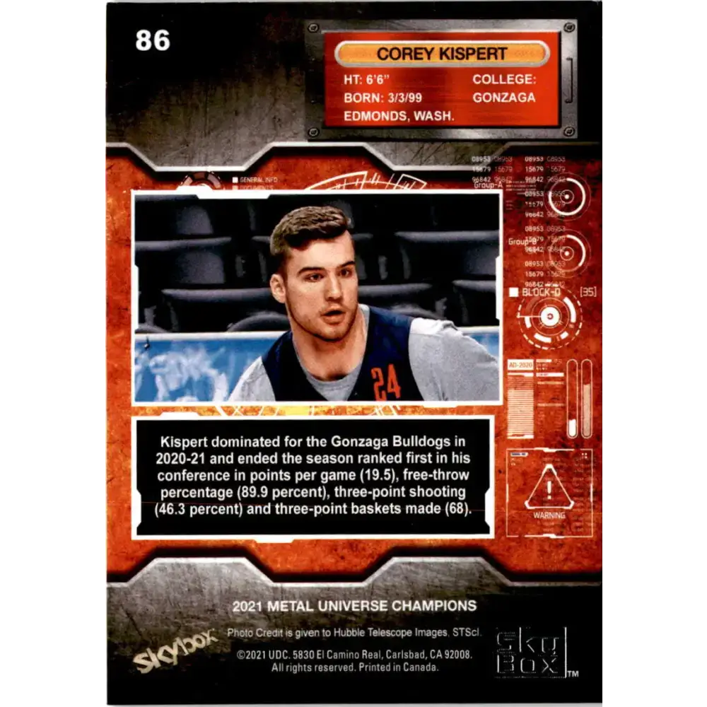 2021 Skybox Metal Universe Champions NM-MT #86 Corey Kispert RC Basketball Card - Basketball Card Single