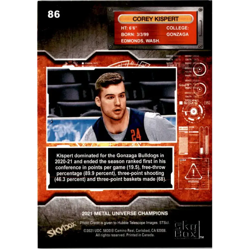 2021 Skybox Metal Universe Champions NM-MT #86 Corey Kispert RC Basketball Card - Basketball Card Single