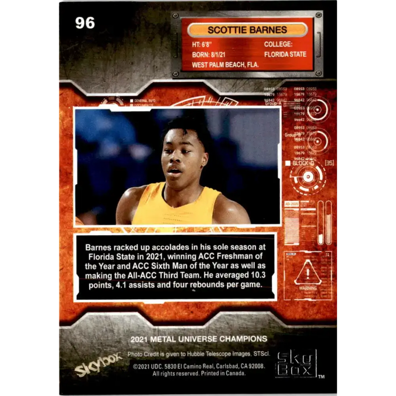 2021 Skybox Metal Universe Champions NM-MT #96 Scottie Barnes RC Basketball Card - Basketball Card Single