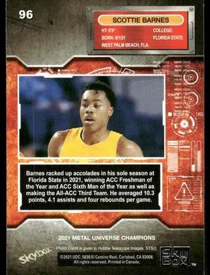 2021 Skybox Metal Universe Champions Scottie Barnes #96 Basketball - Basketball Card Single
